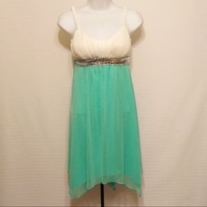 3/$15 CLOSET CLOSING WHITE GREEN EMPIRE DRESS